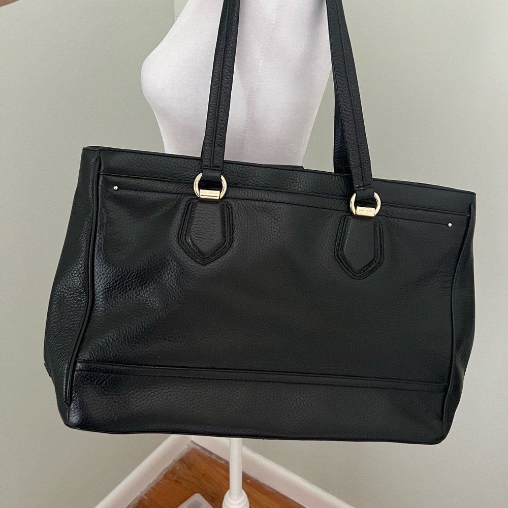 Cole Hann Black leather Tali work tote